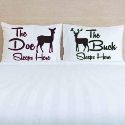 The Buck & The Doe Sleeps Here Pillow Case Set - His and Hers Pillow
