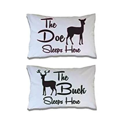 The Buck & The Doe Sleeps Here Pillow Case Set - His and Hers Pillow