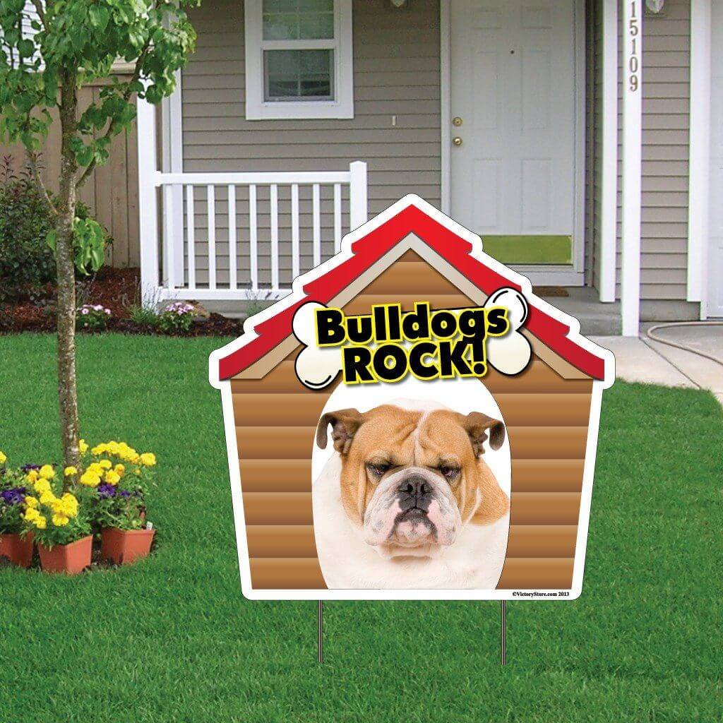 Bulldogs Rock! Dog Breed Yard Sign - Plastic Shaped Yard Sign - FREE SHIPPING