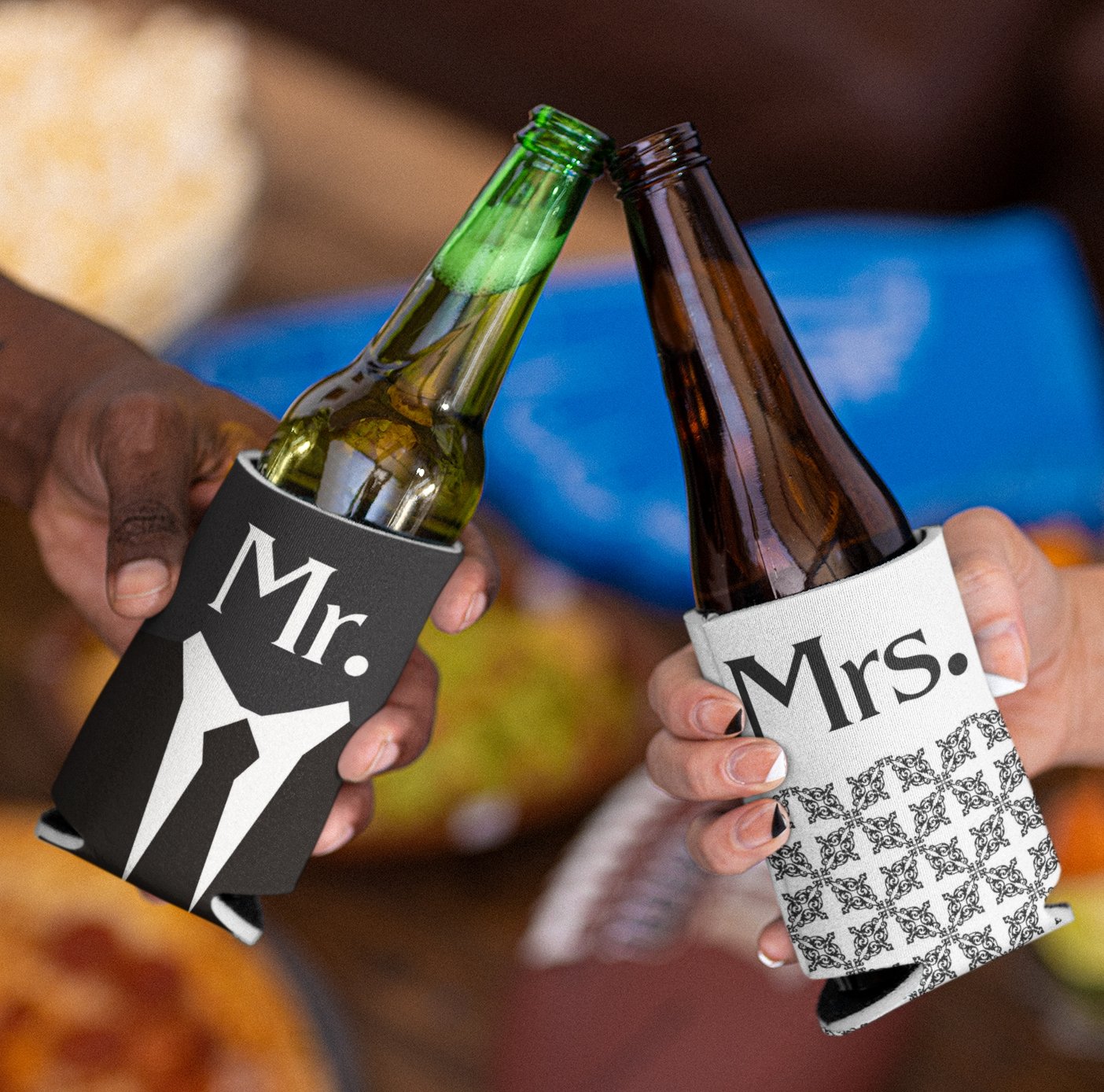 Can Coolers Set of 2 - Wedding Themed - Mr. and Mrs.