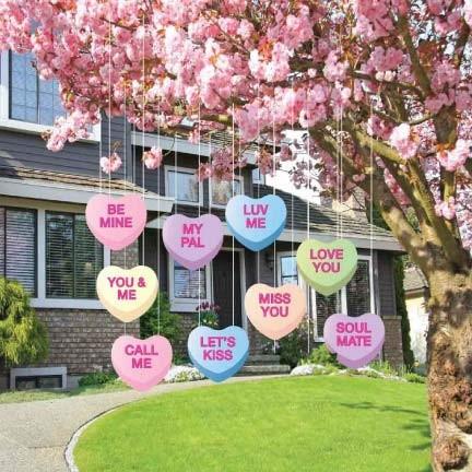Valentine's Lawn Decorations - Hanging Candy Hearts (Set of 9) - FREE SHIPPING