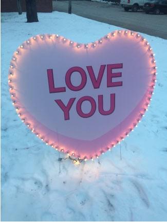 Lighted 'Love You' Candy Heart Yard Card w/ 2 EZ stakes - FREE SHIPPING