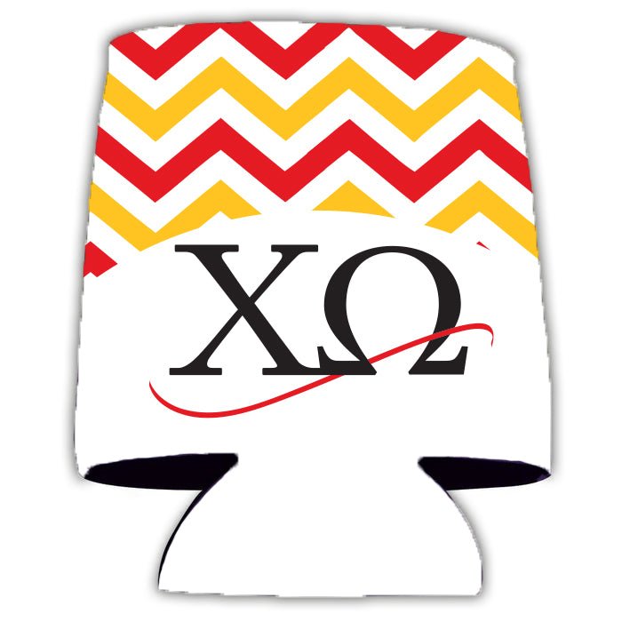 Chi Omega Red and Yellow Chevron Can Cooler Set
