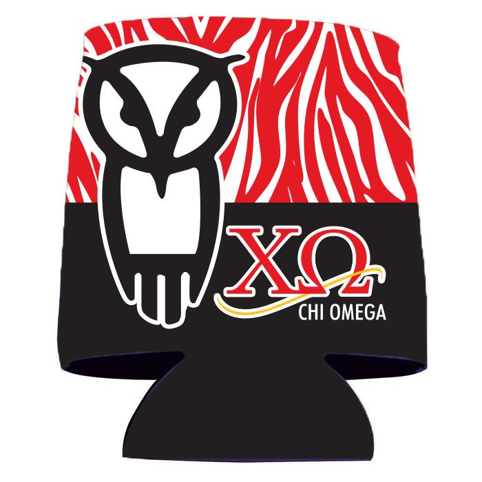 Chi Omega Red Zebra Print Can Cooler Set