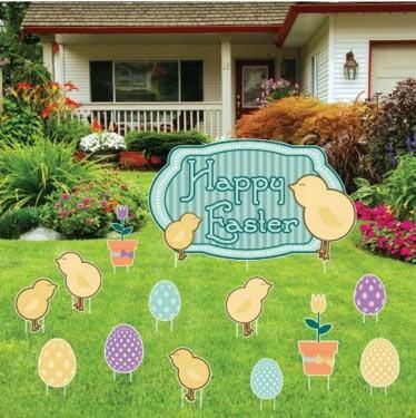 Easter Yard Decoration - Happy Easter Chicks with Easter Eggs and Flowers - FREE SHIPPING