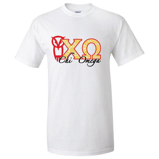 Chi Omega - Owl and Greek Letters Standard T-Shirt - FREE SHIPPING