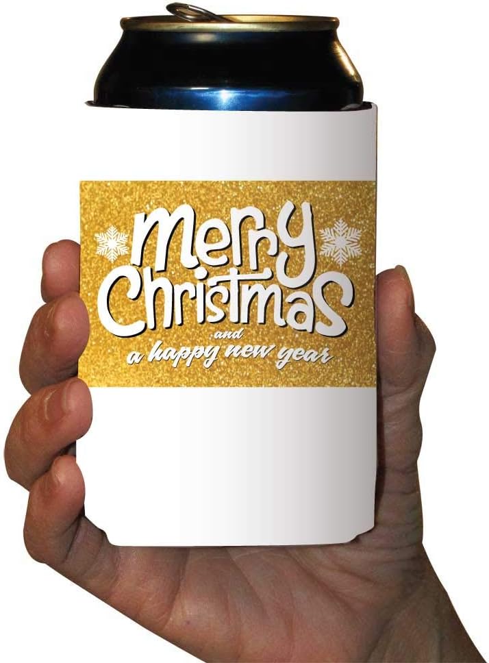 Christmas Can Coolers "Merry Christmas and A Happy New Year" | Set of 12 | 3 Of Each Color