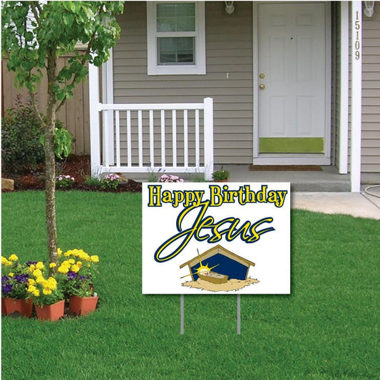 Happy Birthday Jesus (white) Christmas Lawn Display Sign - FREE SHIPPING