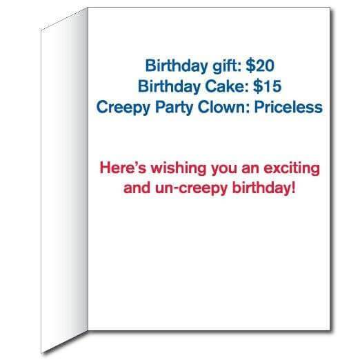 3' Stock Design Giant Birthday Card w/Envelope - Creepy Clowns