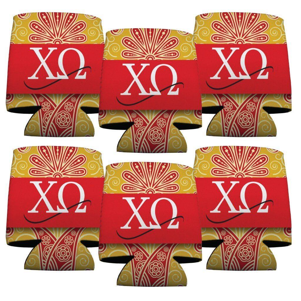 Chi Omega Can Cooler Set of 6 - Floral Print FREE SHIPPING