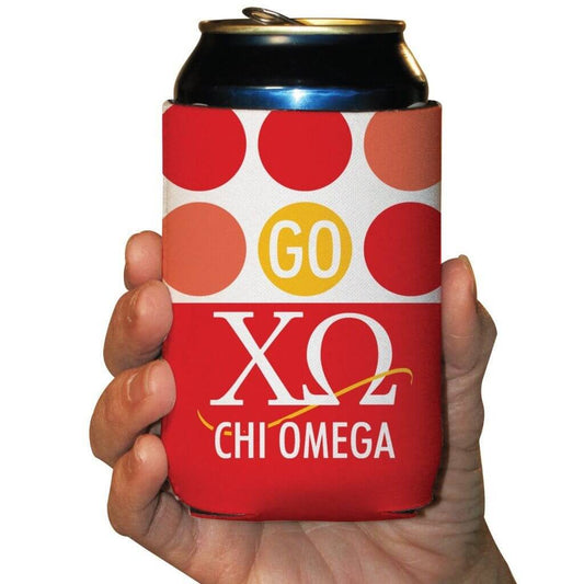 Chi Omega Can Cooler Set of 6 - Go Chi Omega! Polka Dots FREE SHIPPING