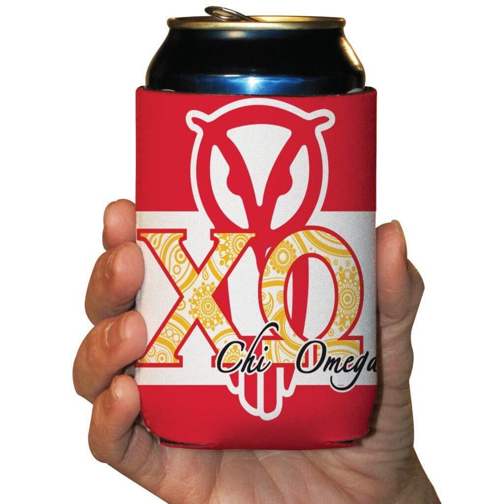 Chi Omega Can Cooler Set of 6 - Greek Letters with Paisley Print FREE SHIPPING