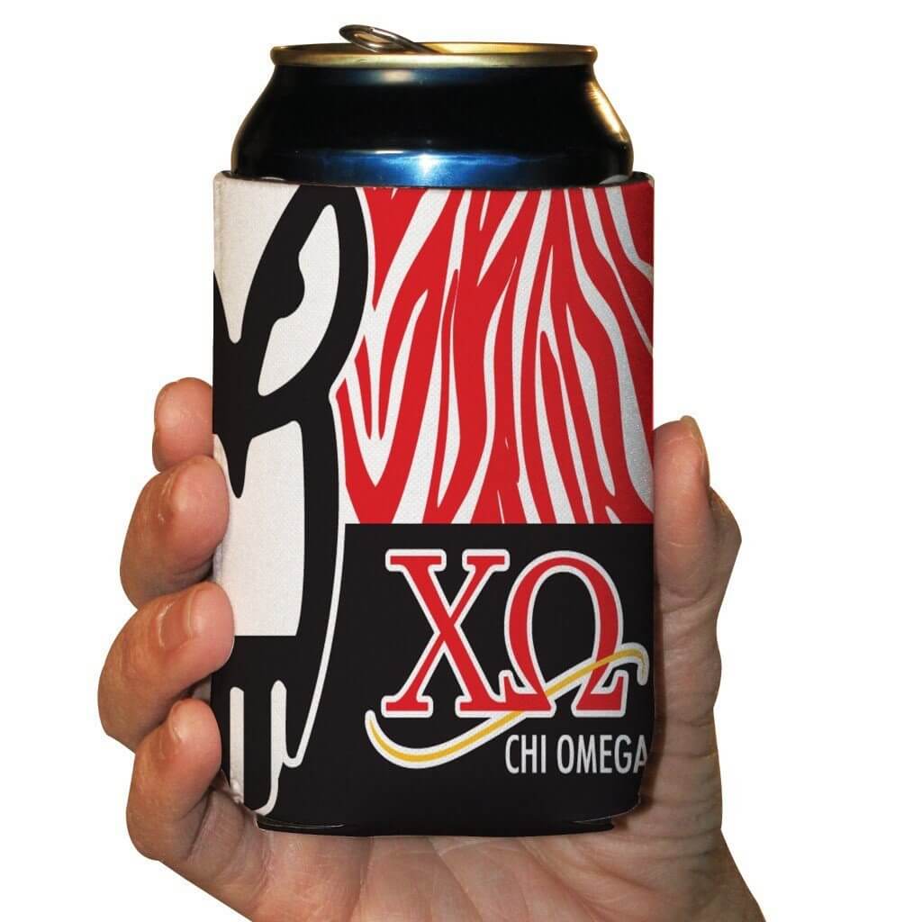 Chi Omega Can Cooler Set of 6 - Red Zebra Print FREE SHIPPING