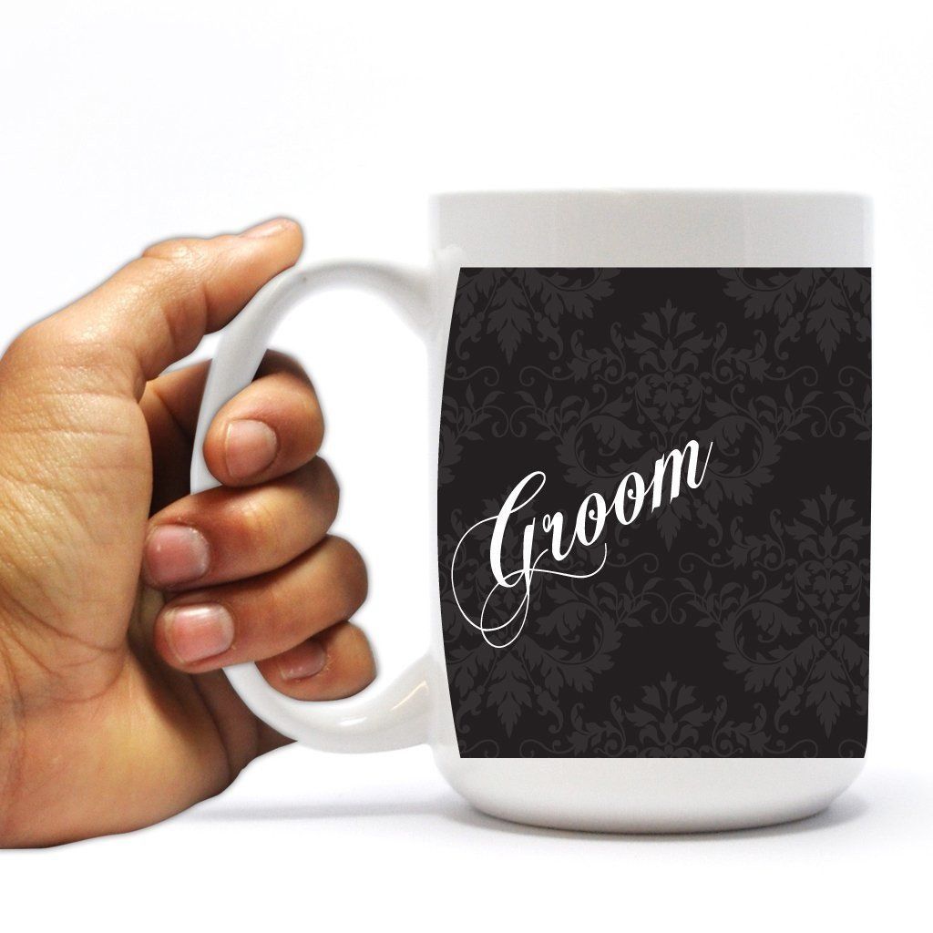 Wedding Themed 15oz Coffee Mug - "Groom" - Black and White Silhouette