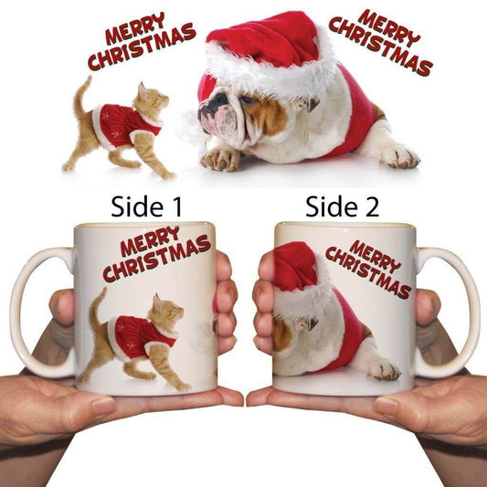 Christmas Coffee Mug - Cute Cat and Dog - 15 Oz