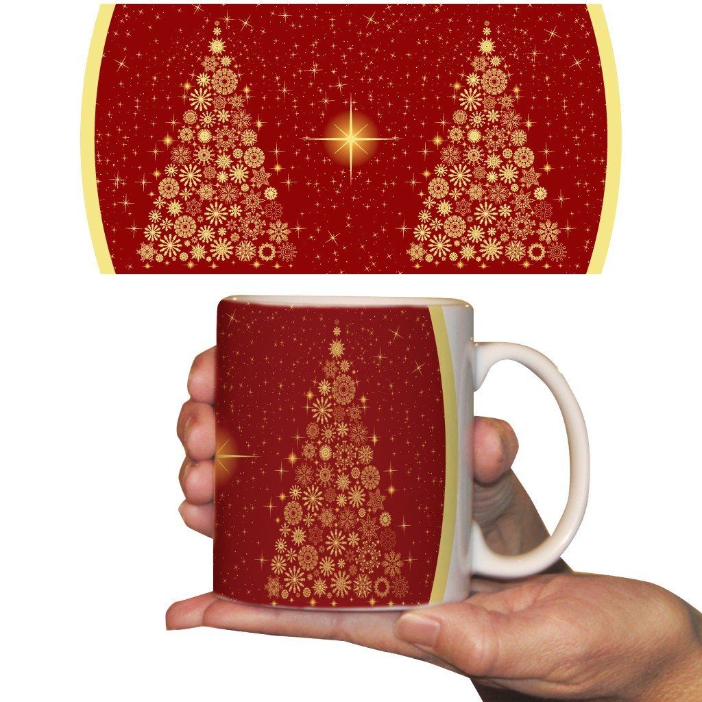 Star Tree with Red Background Christmas Coffee Mug - 15 Oz