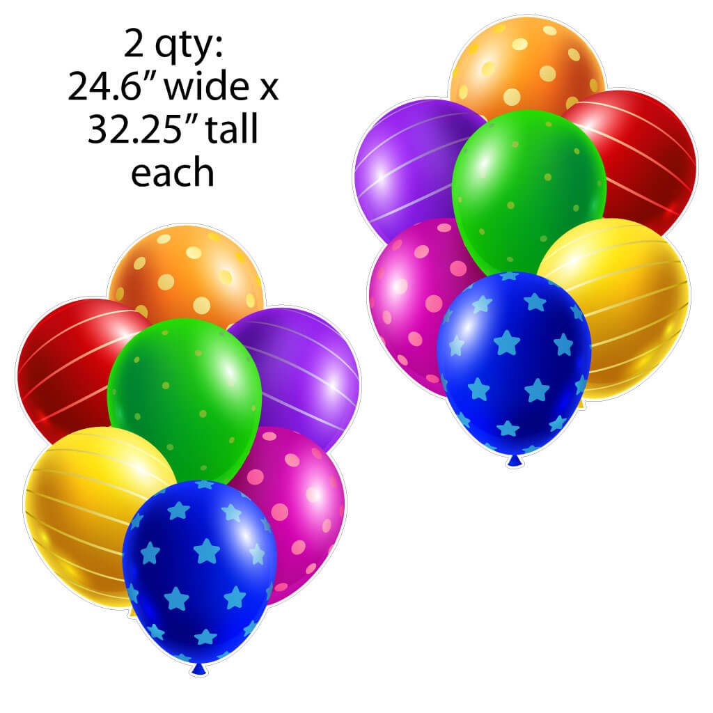 Colorful Balloon Clusters, Cakes & Stacks of Presents Yard Card Fillers