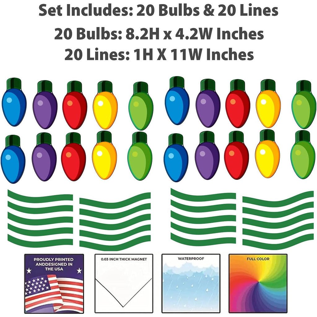 Colorful Christmas Light Bulb Magnetic Decorations - 20pc Set
