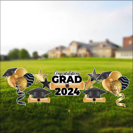 Congrats Grad 2024 Graduation Yard Card Flair & Accessories | 11 pc set