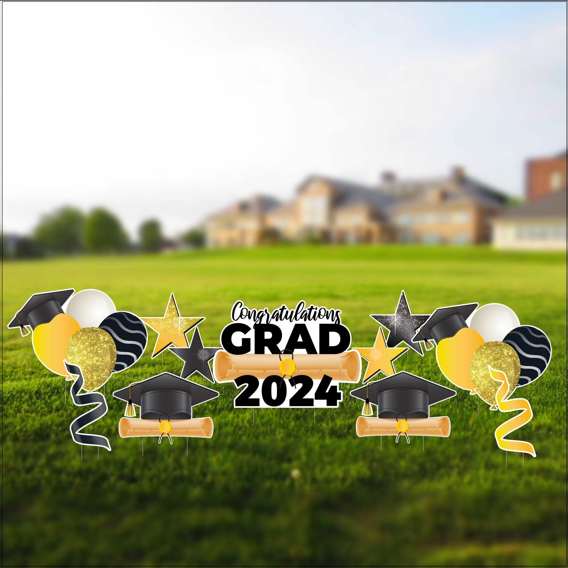 Congrats Grad 2024 Graduation Yard Card Flair & Accessories | 11 pc set