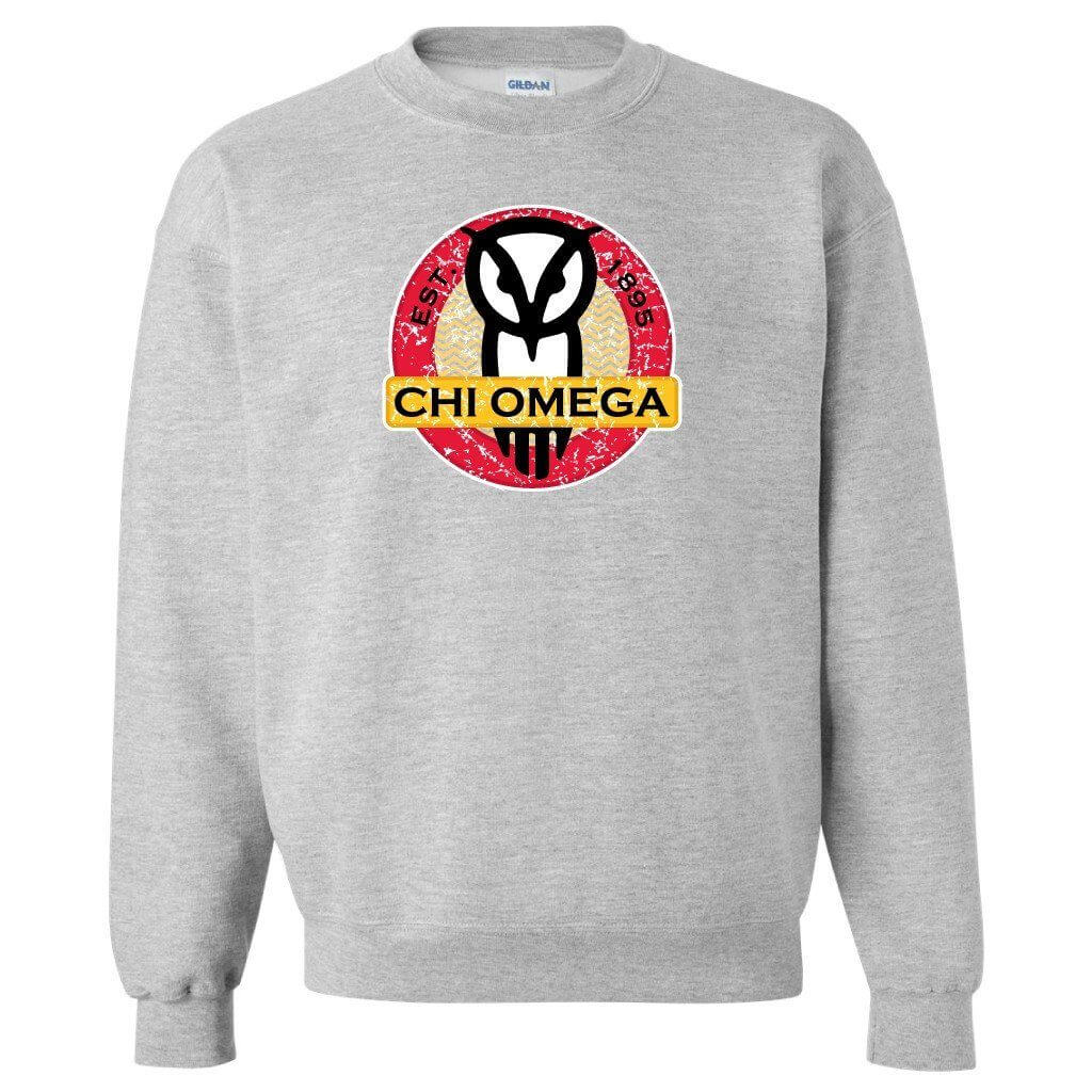Chi Omega Sport Gray Crewneck Sweatshirt Owl with Circle FREE SHIPPING