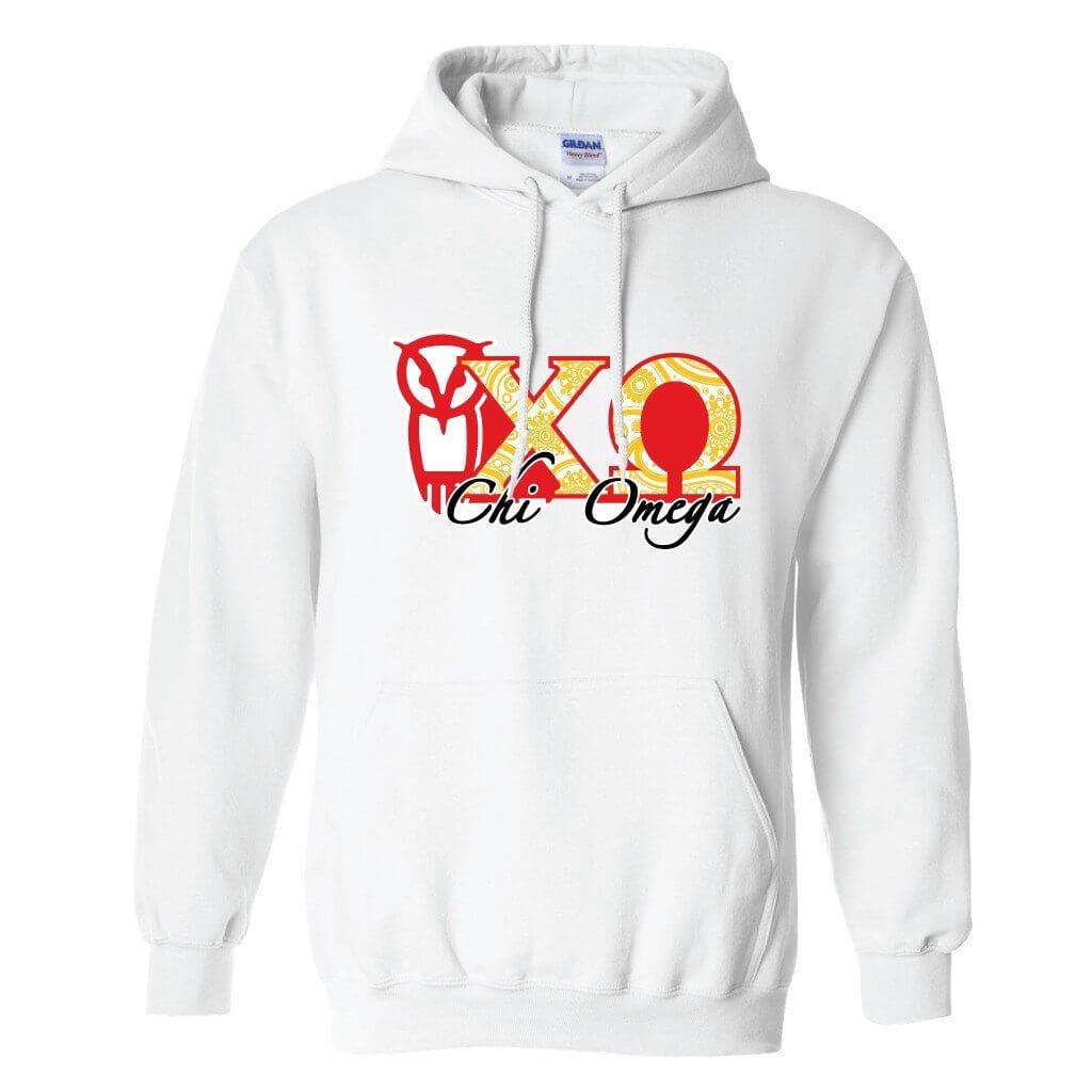 Chi Omega Hooded Sweatshirt Paisley Print Greek Letters Design FREE SHIPPING
