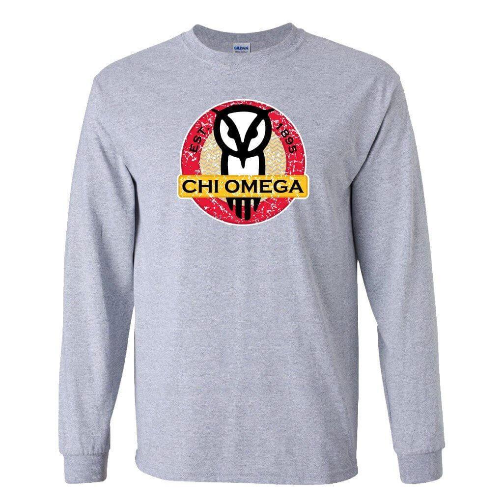 Chi Omega Long Sleeve T-shirt Distressed Chevron Stripes Circle Design - FREE SHIPPING
