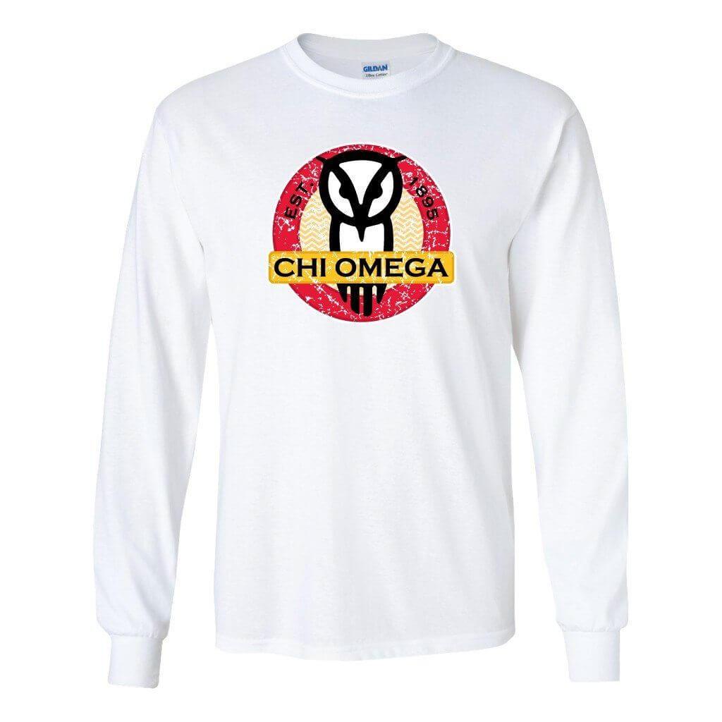 Chi Omega Long Sleeve T-shirt Distressed Chevron Stripes Circle Design - FREE SHIPPING