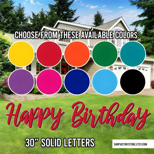 Cursive Solid Colors Happy Birthday Quick Set Yard Card 5 pc set