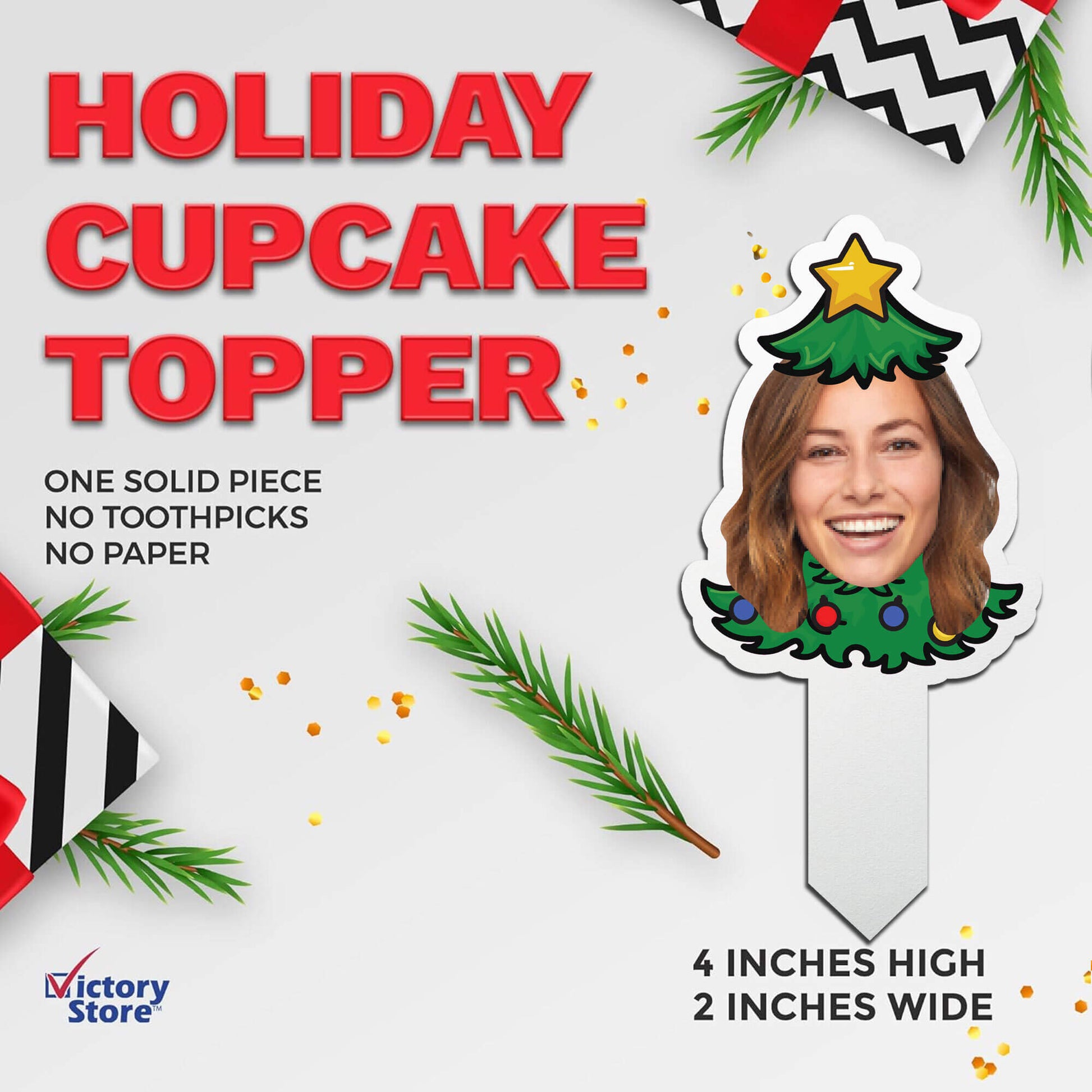 Custom Christmas Cupcake Toppers (Christmas Tree)