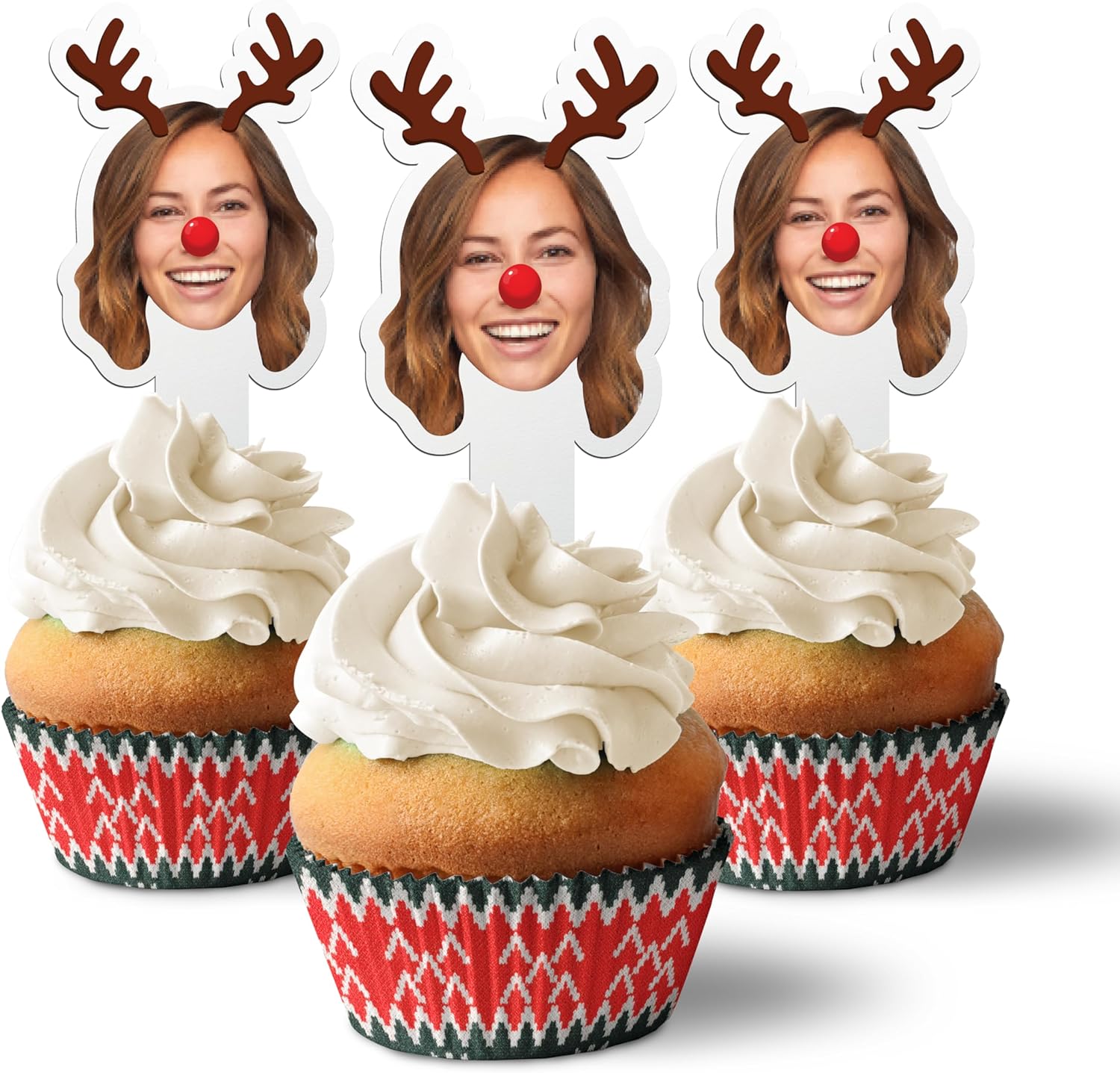 Custom Christmas Cupcake Toppers (Rudolph)