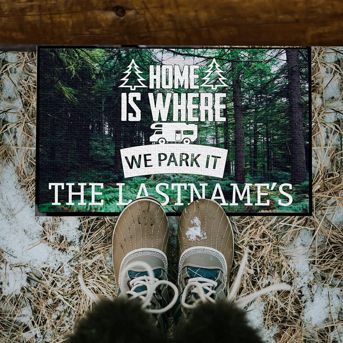 Custom Home is Where We Park It Camping Doormat
