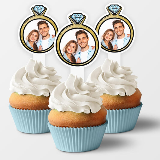Custom Photo Wedding Cupcake Toppers Ring Shape