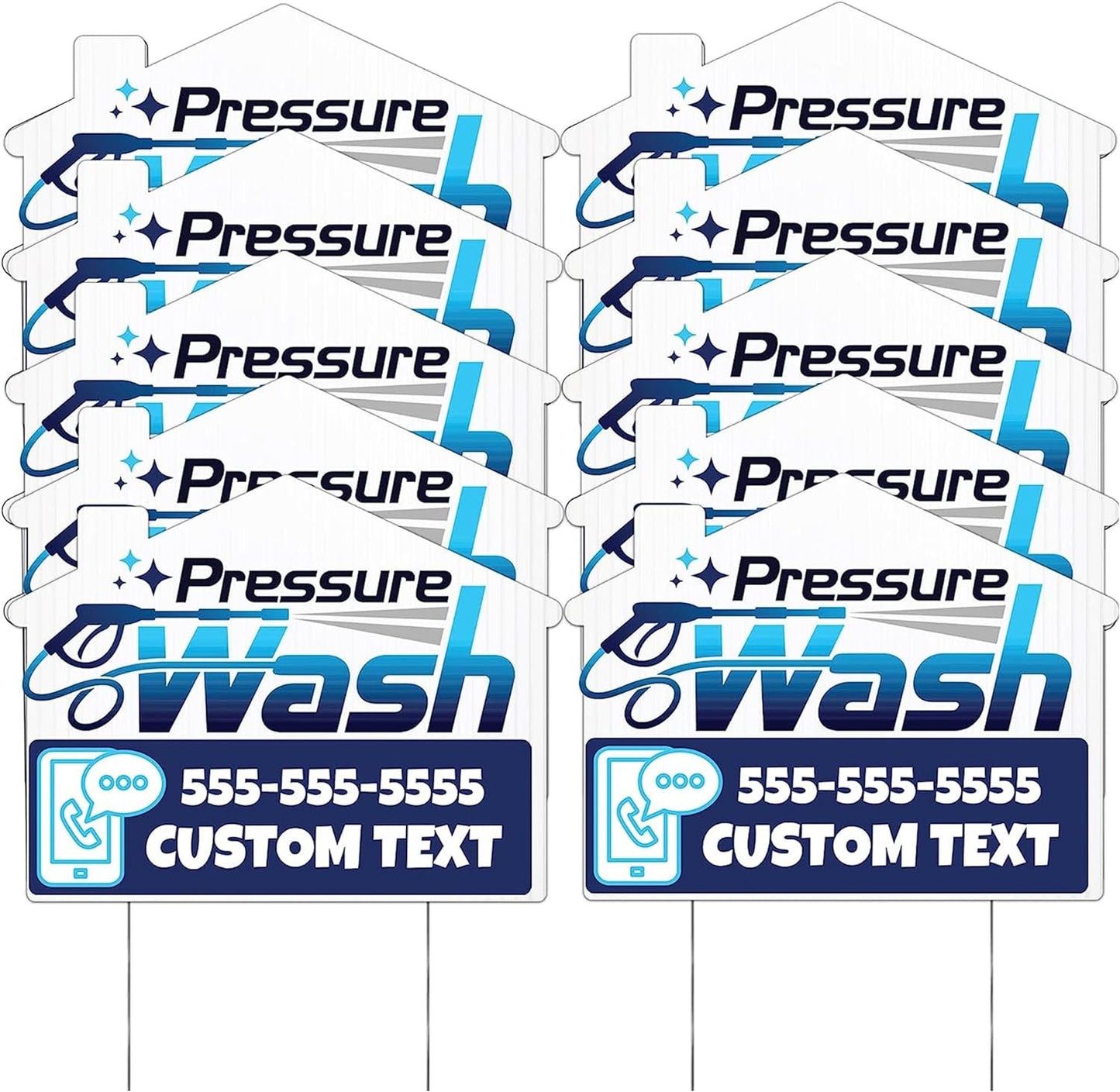 Custom Pressure Wash Yard Signs | 10-Pack | 20 EZ Stakes Included