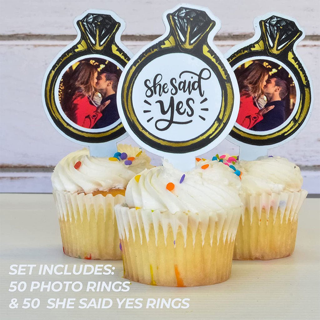 Custom Wedding Cupcake Toppers (She Said Yes) - 100 Pack