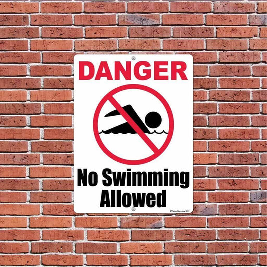 Danger: No Swimming Allowed Sign or Sticker - #5