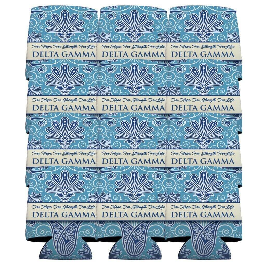 Delta Gamma Can Cooler Set of 12 - Vintage Flowers FREE SHIPPING