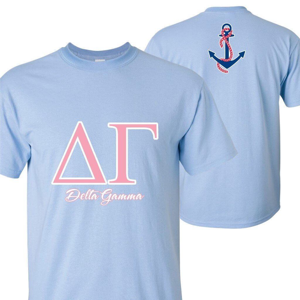 Delta Gamma Standard T-Shirt - Greek Letters (front) Anchor (back) - FREE SHIPPING