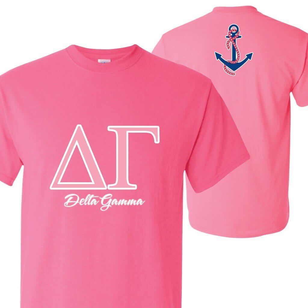 Delta Gamma Standard T-Shirt - Greek Letters (front) Anchor (back) - FREE SHIPPING