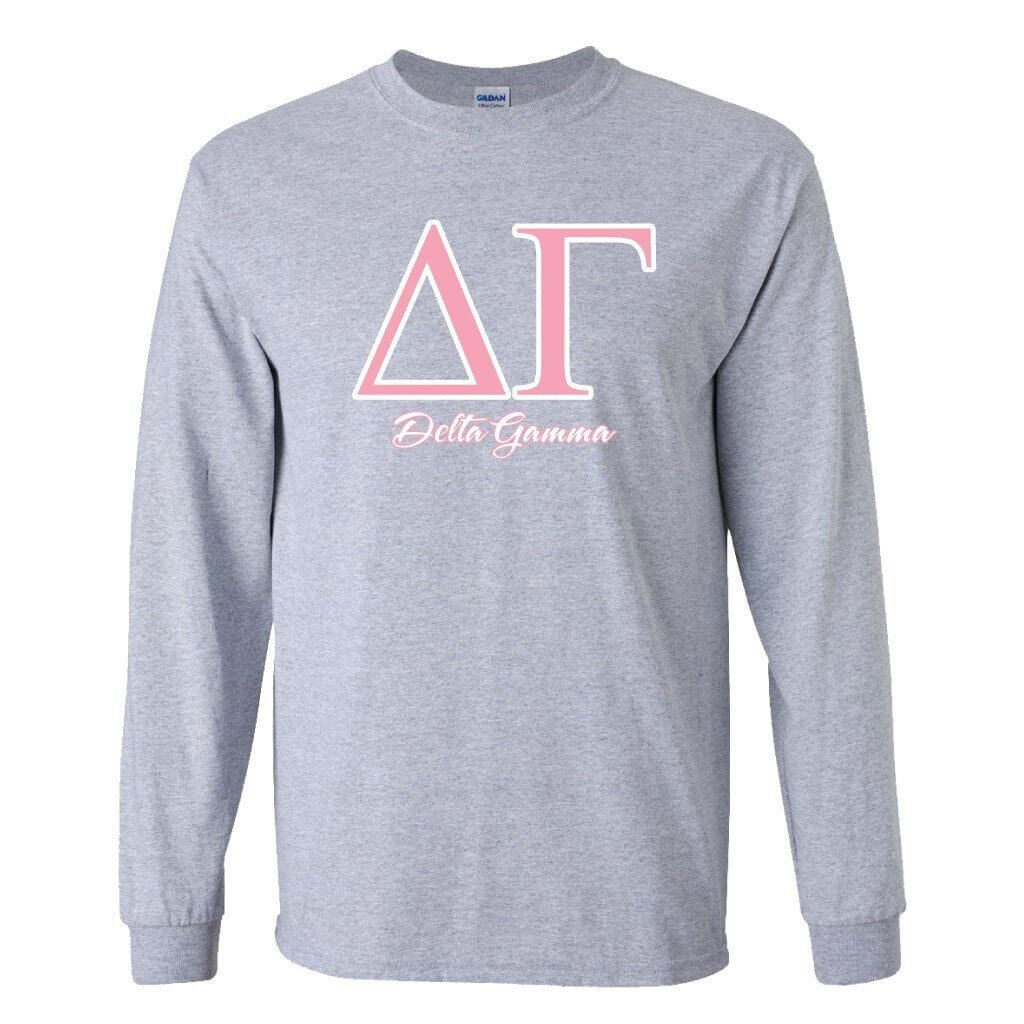 Delta Gamma Pink Greek Letters Long Sleeve T-Shirt - FREE SHIPPING