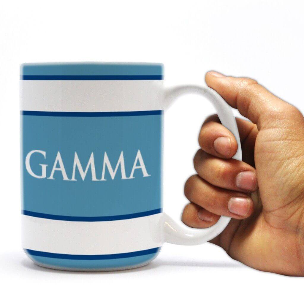 Delta Gamma 15oz Coffee Mug Crest with Three Blue Stripes