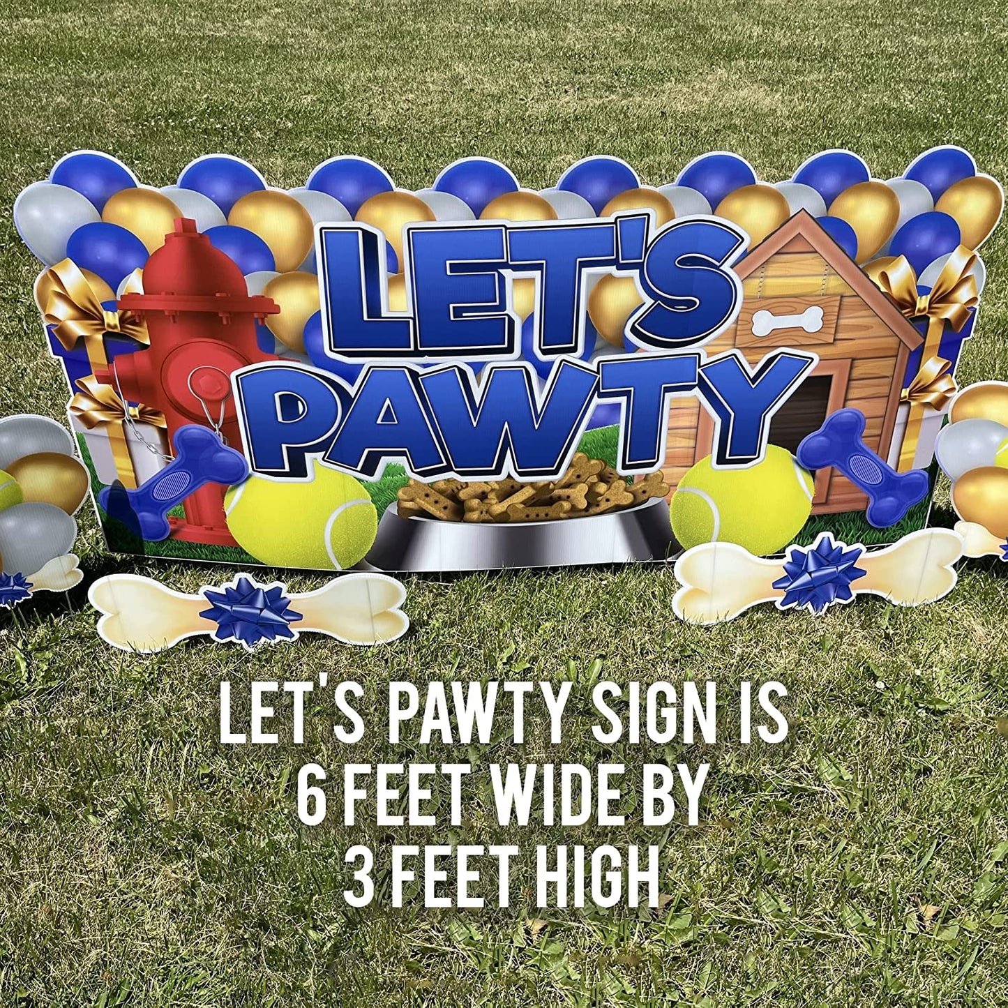 Dog Birthday Party Yard Sign, Let's Pawty Oversized EZ Yard Cards, Dog Gotcha Day Yard Card, Blue