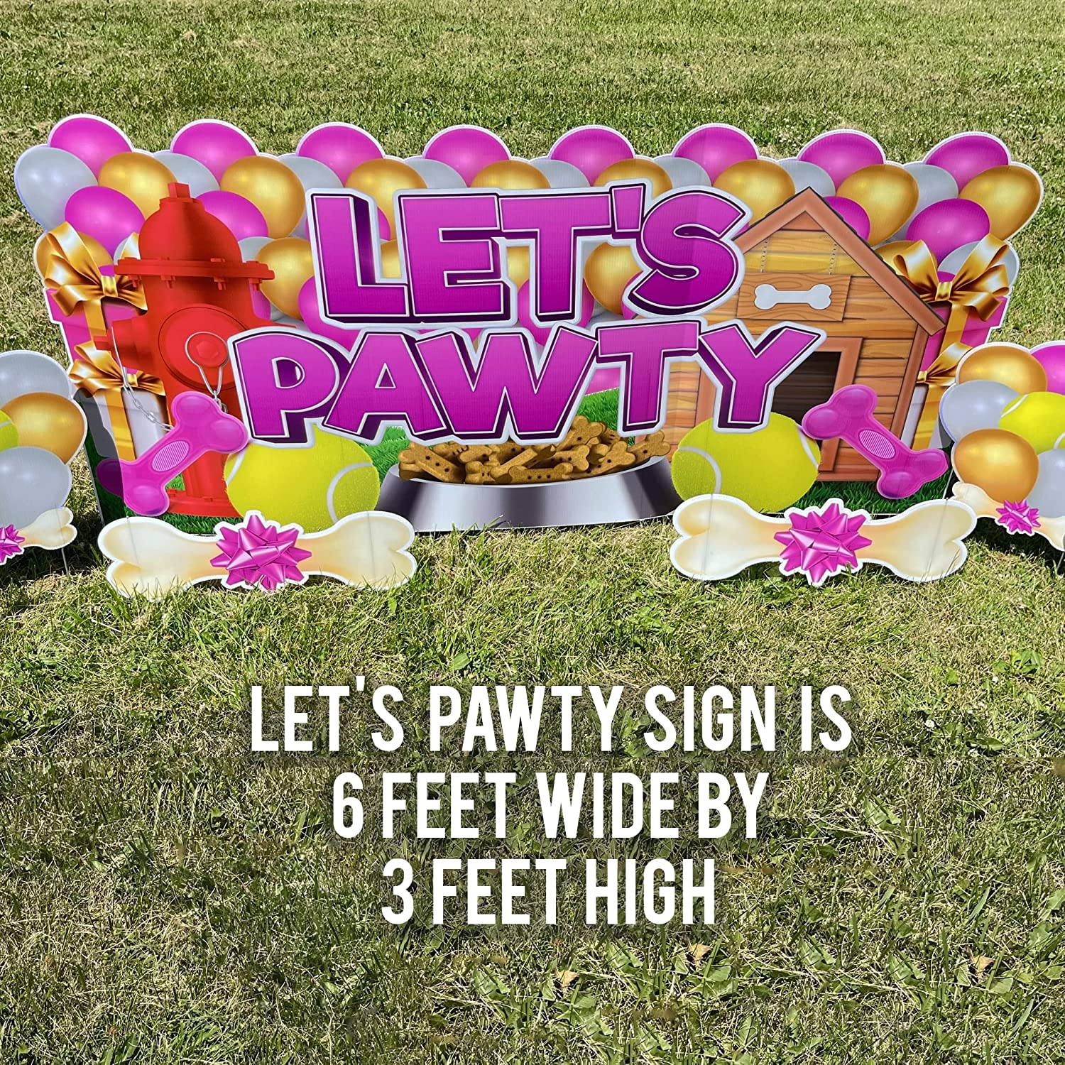 Dog Birthday Party Yard Sign, Let's Pawty Oversized EZ Yard Cards, Dog Gotcha Day Yard Card, Pink