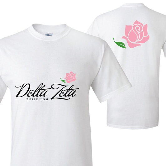 Delta Zeta - Delta Zeta (front) Rose (back) T-Shirt - FREE SHIPPING