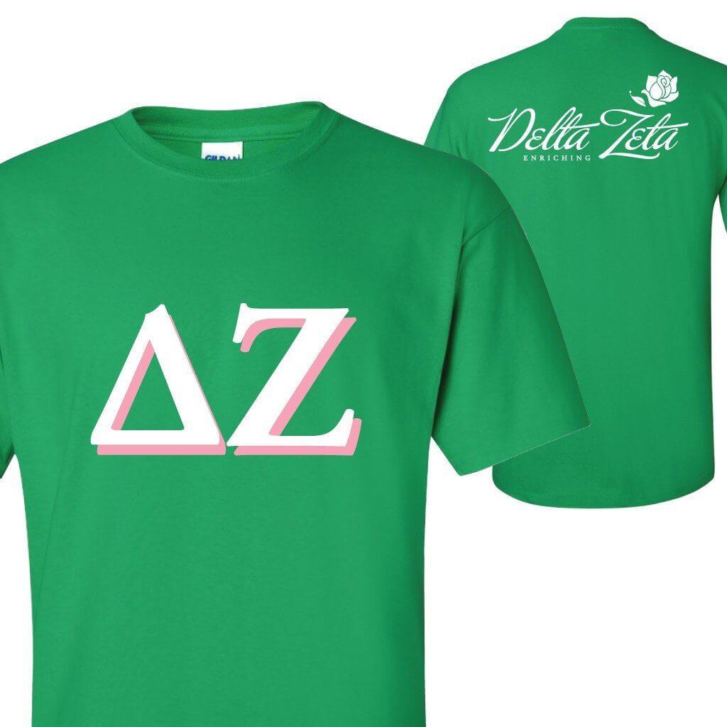 Delta Zeta - Greek Letters (front) Logo (back) T-Shirt - FREE SHIPPING