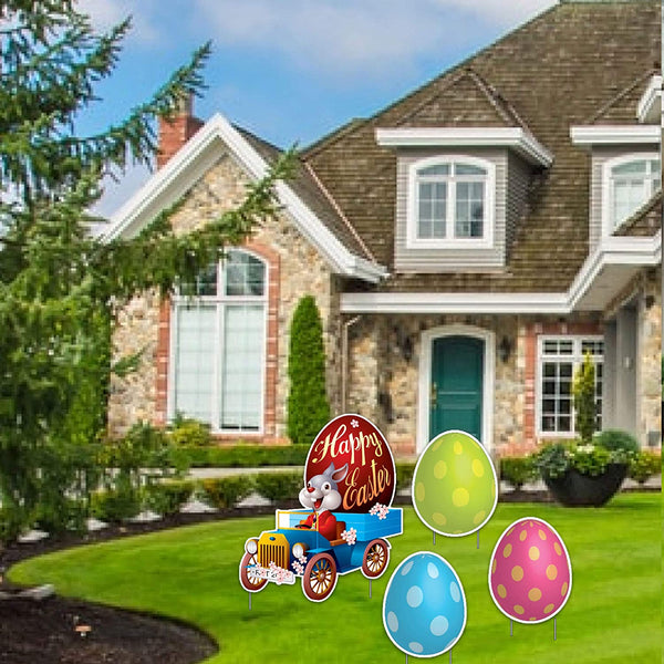Easter Bunny, Car & Eggs Yard Cards VictoryStore
