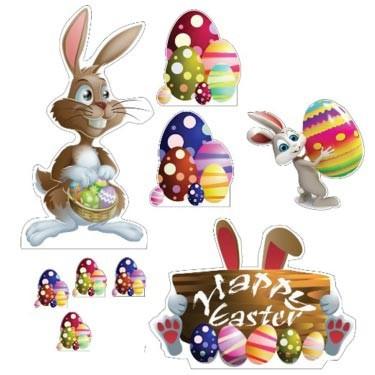 Easter Yard Decoration - Easter Bunnies, Egg Piles, Happy Easter Sign with 18 short stakes