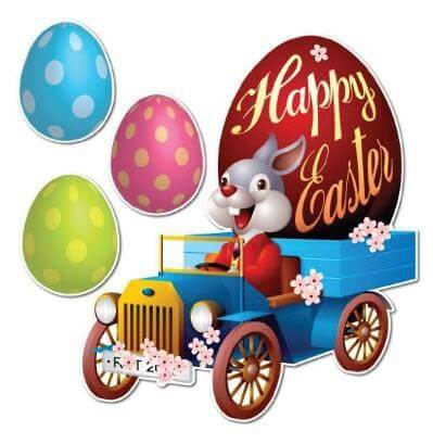 Easter Lawn Decoration - Easter Bunny in Vintage Car - FREE SHIPPING