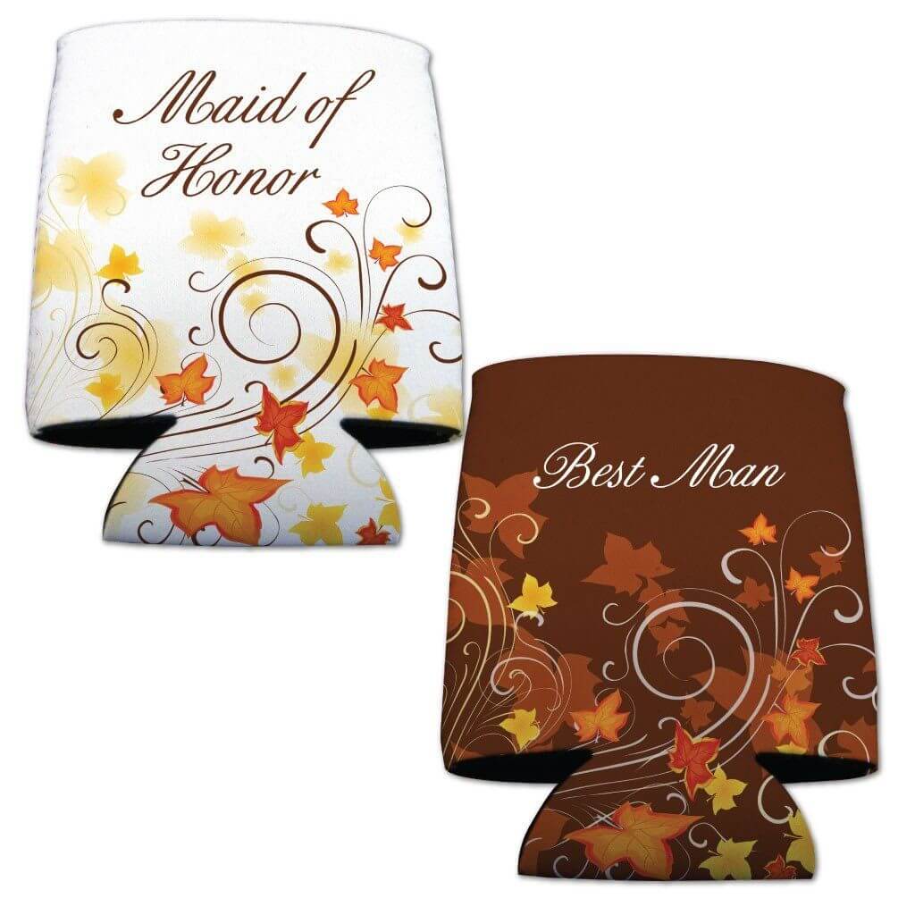Fall Wedding Wedding Party Drink Can Coolers Set of 10 FREE SHIPPING