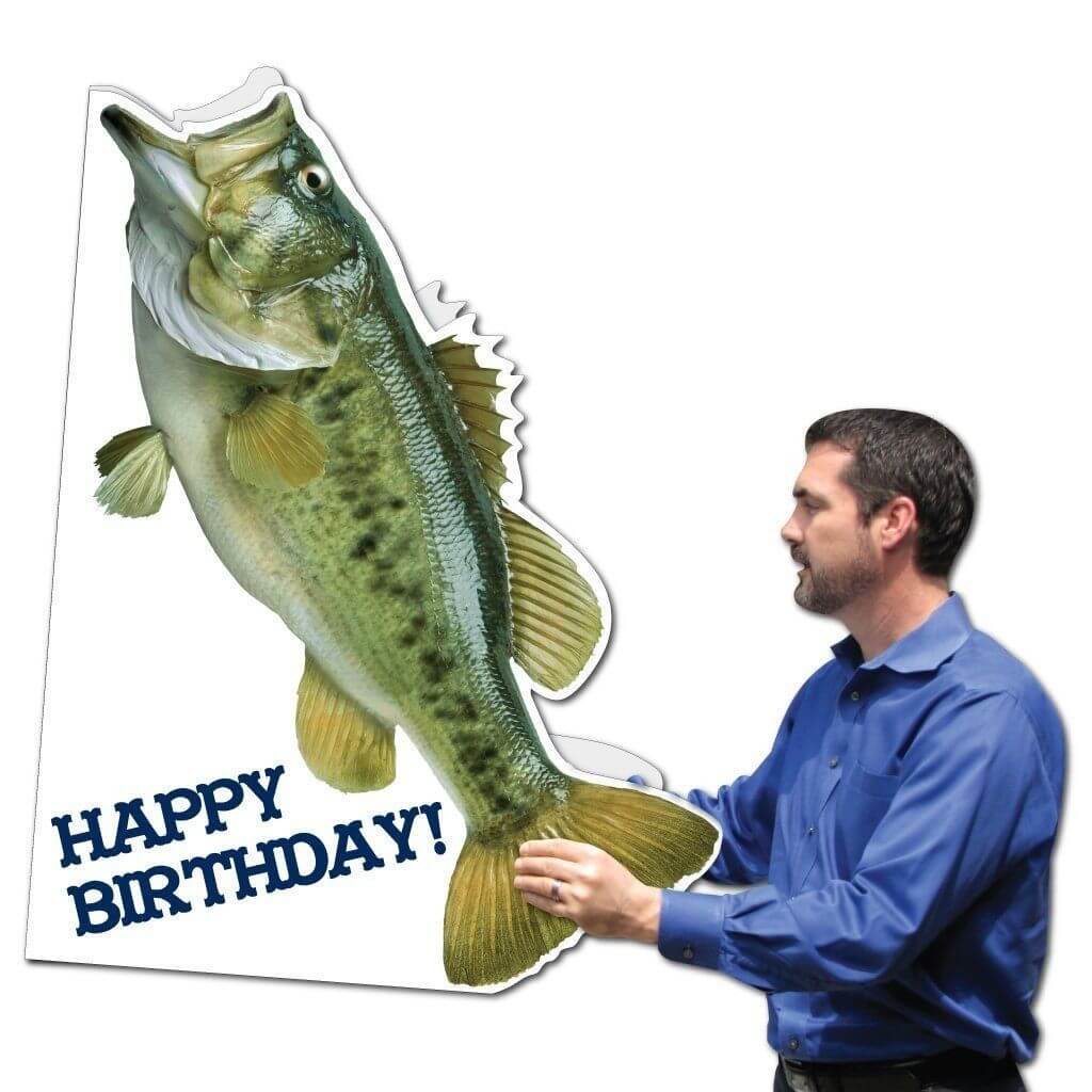3' Stock Design Fish Shaped Birthday Card w/Envelope - Fisherman Themed